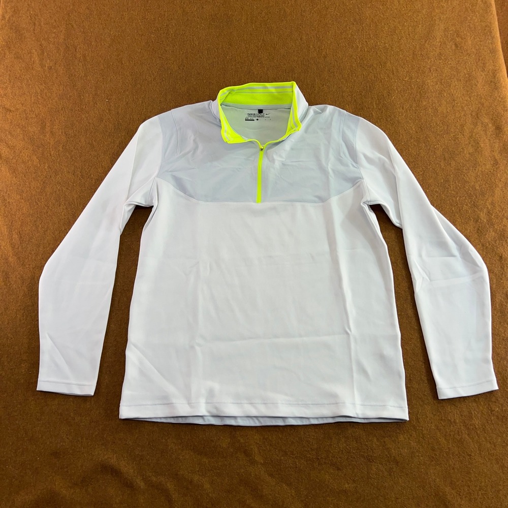 Nike Mens Large White Neon Yellow Dri-FIT Quarter Zip Golf Pullover